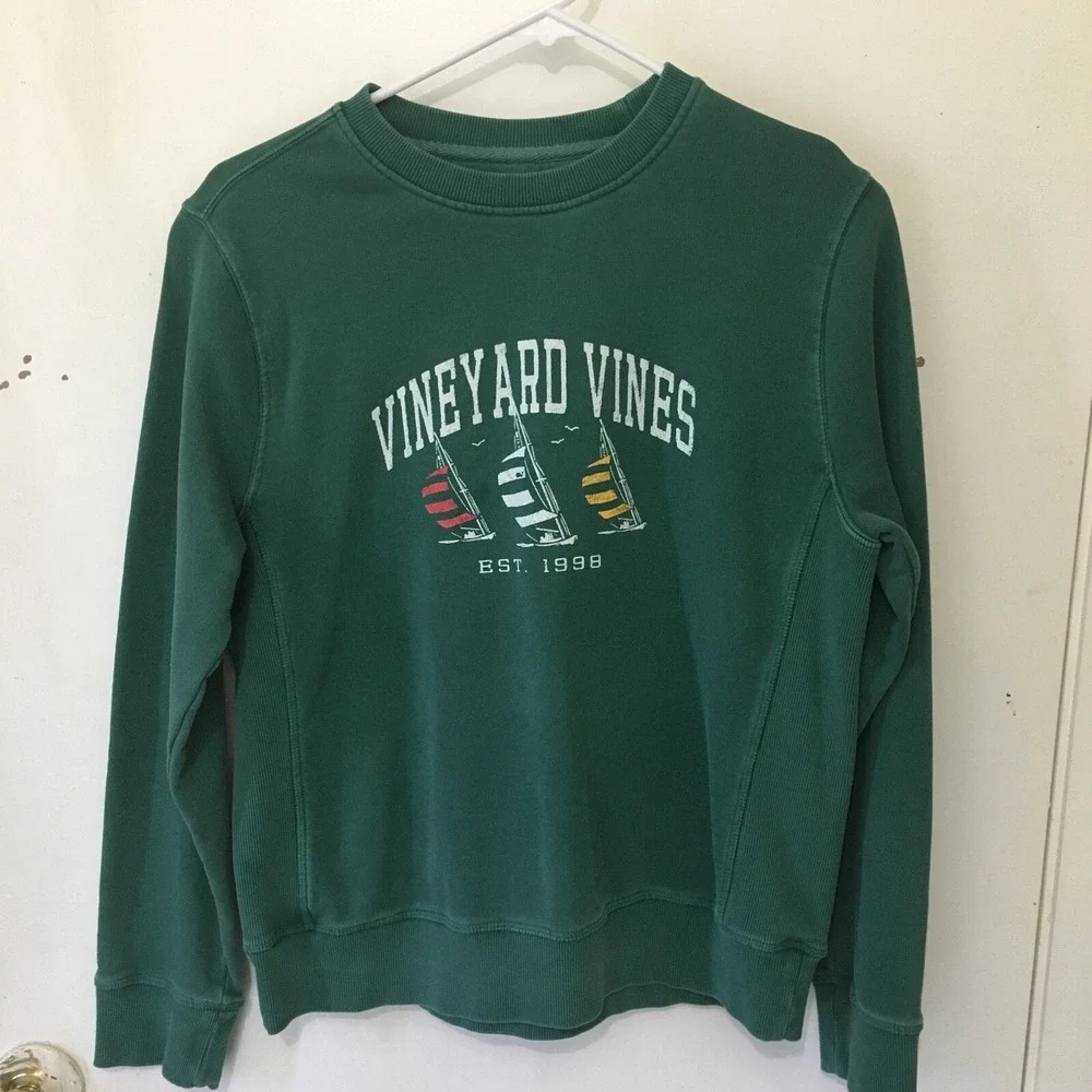 Vineyard Vines Sweatshirt Spruce Spellout Logo Cotton Pullover Kids L Read